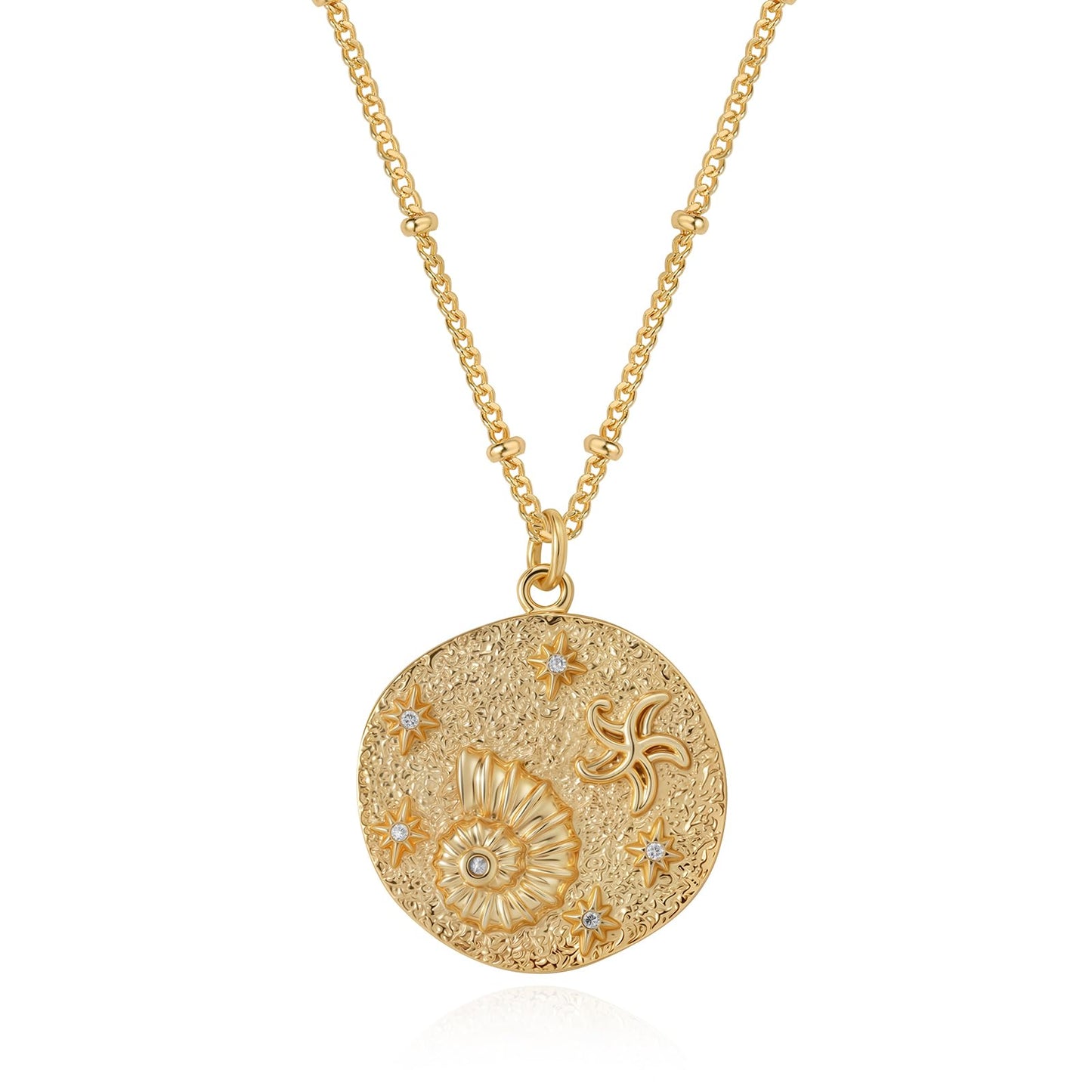 MEVECCO Dainty Gold Conch Shell Coin Pendent Necklace for Women 18K Gold Plated Shell Disc Necklace Boho Beach Handmade Ocean Jewelry for Holiday Gift