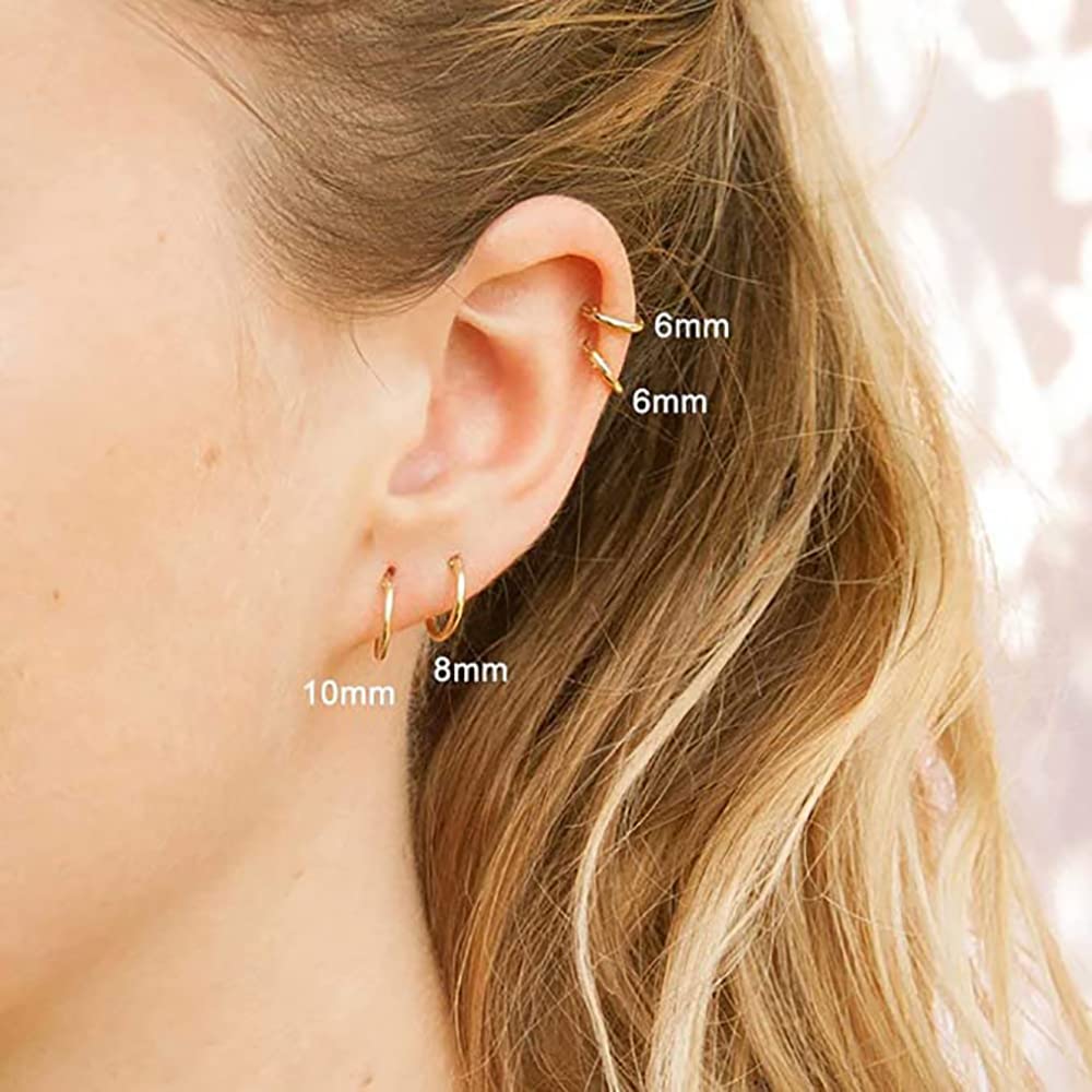 316L Surgical Stainless Steel Huggie Hoop Earrings 6mm Silver Hypoallergenic Earrings Hoop Cartilage Helix Lobes Hinged Sleeper Earrings For Men Women (A09:6mm Silver(THK 1.5mm))