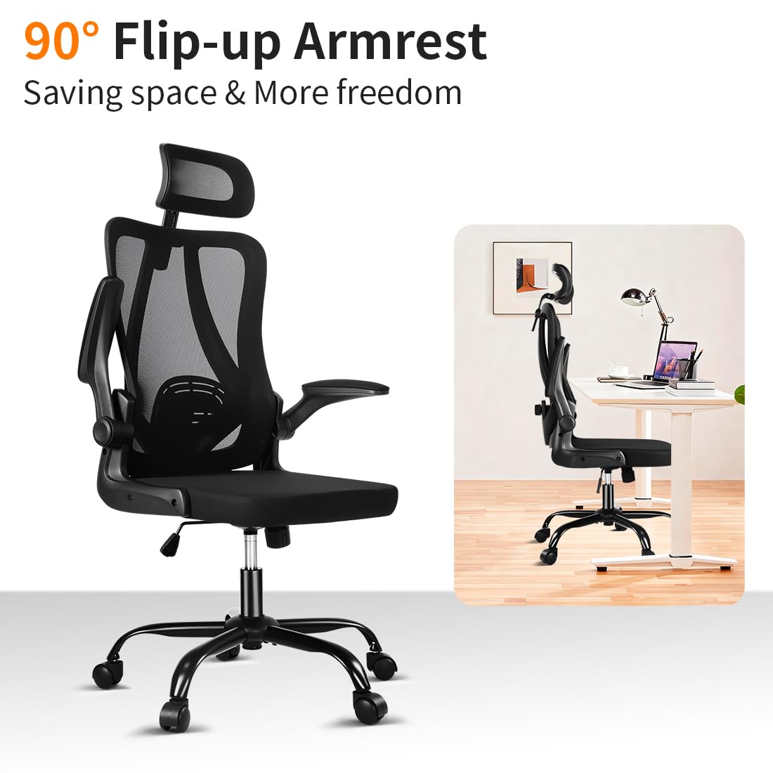 Ergonomic Office Chair, 400 LBS Office Chair Computer Rolling Comfortable Gaming Mesh Office Chair with Adjustable Lumbar Support High Back Desk Chair for Home Work (Lower)