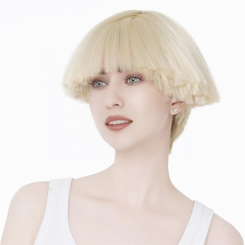 Aimole Short Yaki Straight Synthetic Wigs Blonde Mushroom Head Wig Bowl haircut Wigs Bob