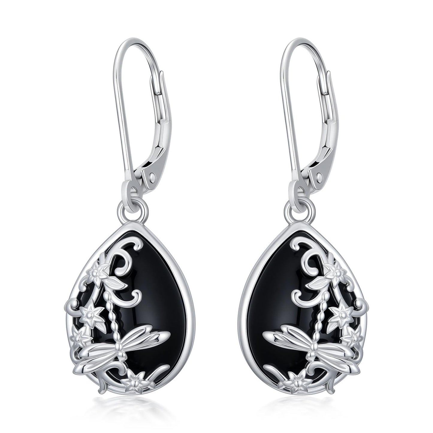 Dragonfly Filigree Earrings Black Onyx Earrings for Women 925 Sterling Silver Dragonfly Filigree Gift Black Onyx Dangle Drop Jewelry Mothers Day Gifts for Mom Girlfriend Wife