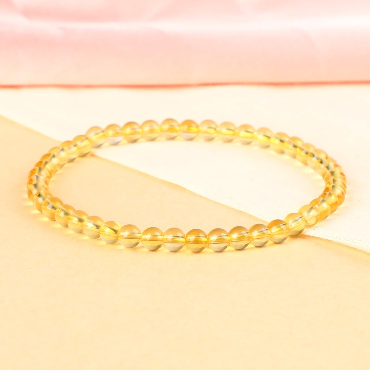 LPBeads Handmade Natural Gemstone Stretch Elastic 4mm Citrine Bracelet Healing Crystal Round Stone Beads Jewelry Gifts for Women Men