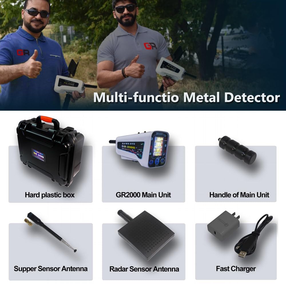 GR2000 Professional Waterproof Gold Metal Detector High Sensitivity Silver Copper Gems and Jade Hunter Diamond Ore Detector for Adults Advanced Gold Finder Tool for Treasure Explorers
