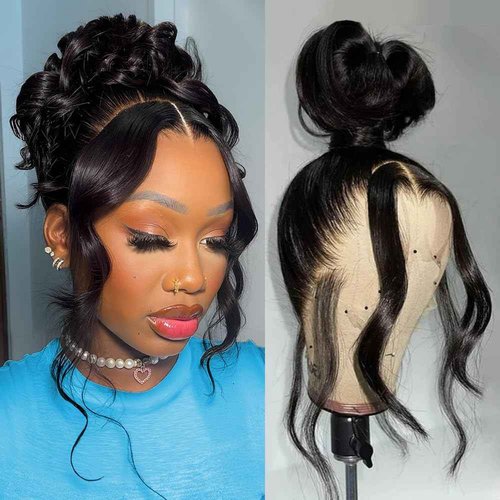Uonoco 360 Lace Front Wigs Pre Plucked 360 HD Full Lace Frontal Black Wigs Body Wave Transparent Lace Front Wigs for Women With Baby Hair 20 Inch