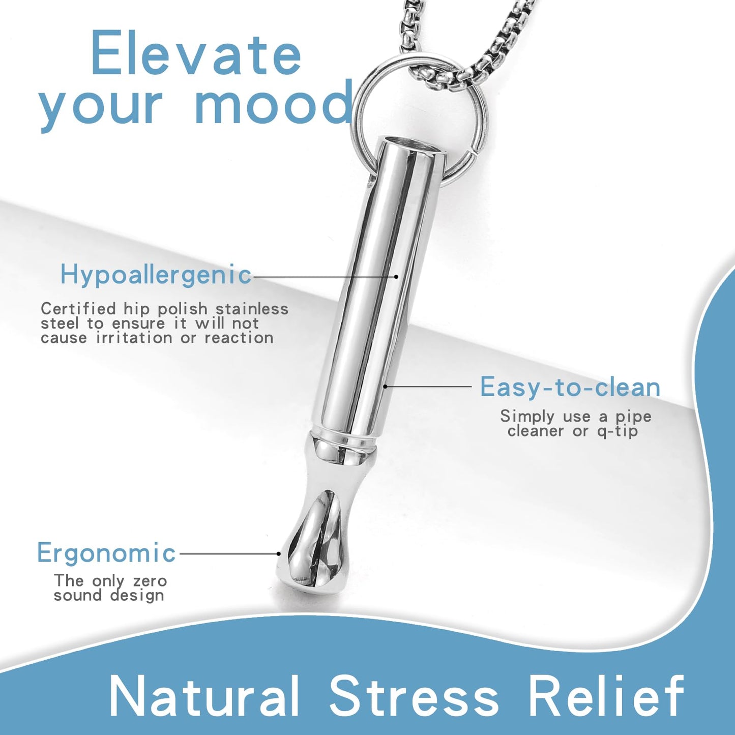 BOLAGTIER Anxiety Breathe Necklace Mindfulness Breathing Necklace Stress Relief Stainless Steel Pendant Necklace for Women Men (Rotundity, Steel B)