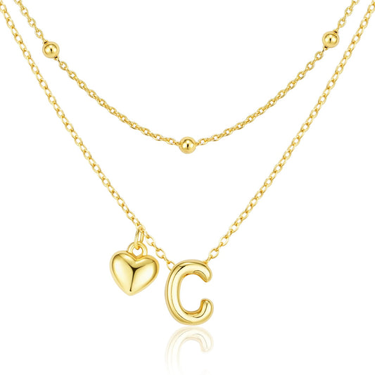 adoyi Gold Heart Initial Necklaces for Women Hers Dainty 14K Gold Plated Heart Layered Letter C Pendant Necklace Stack Trendy Jewelry Birthday Valentines Gifts for Women Jewelry