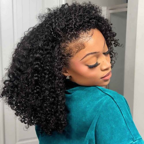 VFFTI Kinky Curly Half Wig Human Hair 200 Density 3 In 1 Drawstring Seamless Flip Half Wigs Wear Go Glueless Wigs Human Hair 18 Inch Curly Half Wig for Women Drawstring Headband Wig Beginner Friendly
