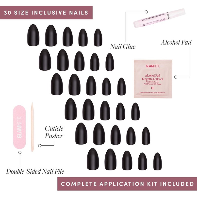 Glamnetic Press-On Nails Bundle - Angel & Boba | Opaque White Short Almond Nails | Opaque Black Short Almond Nails | Reusable Nail Kits