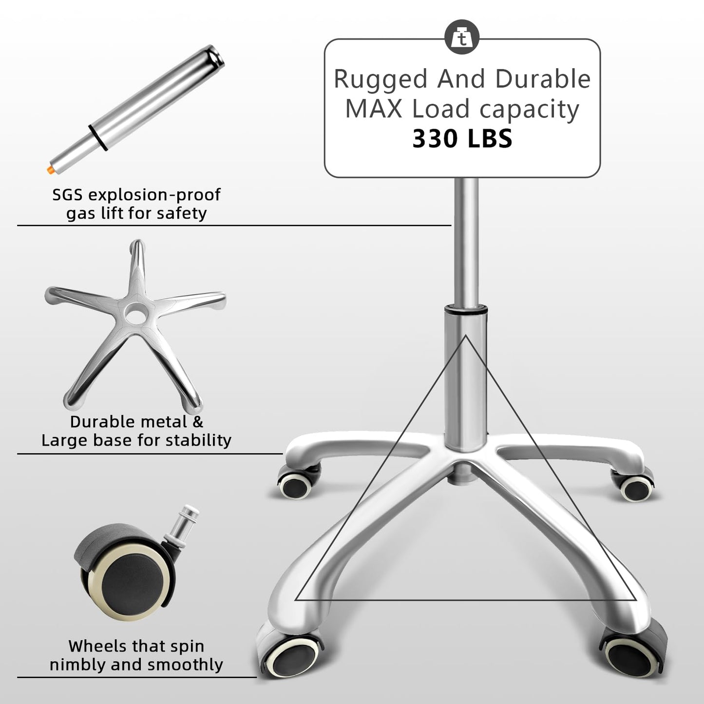 Medical Stool on Wheels with 360 Degree Swivel Armrests PU Leather Medical Stool, Height Adjustable, Salon, Shop, Home and Medical Dental Assistant Chair, Black