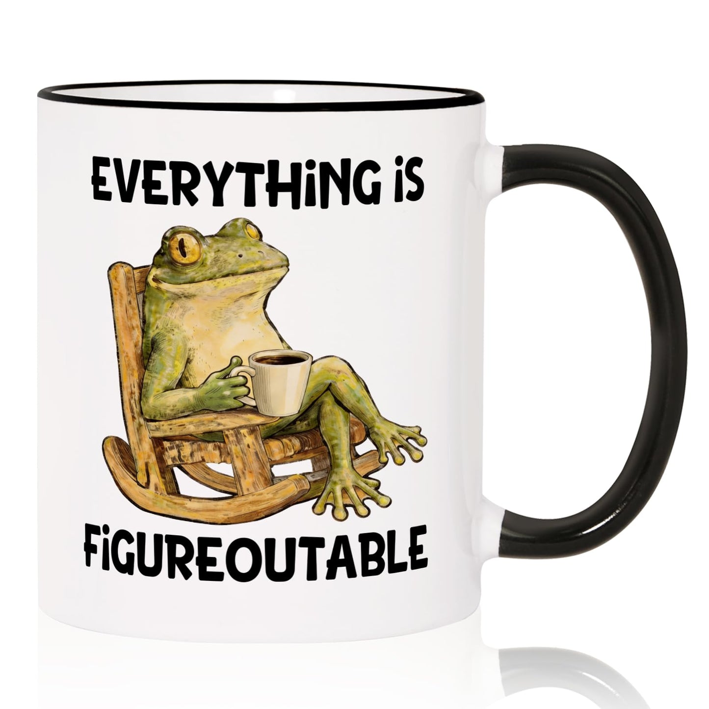 Shqiueos Funny Gifts for Women Men Coffee Mug 11oz, Gag Birthday Gift for Her Him, Friends, Office Present for Coworkers, Boss, Manager, Cute Frog Inspirational Humor Cup, Everything Is Figureoutable