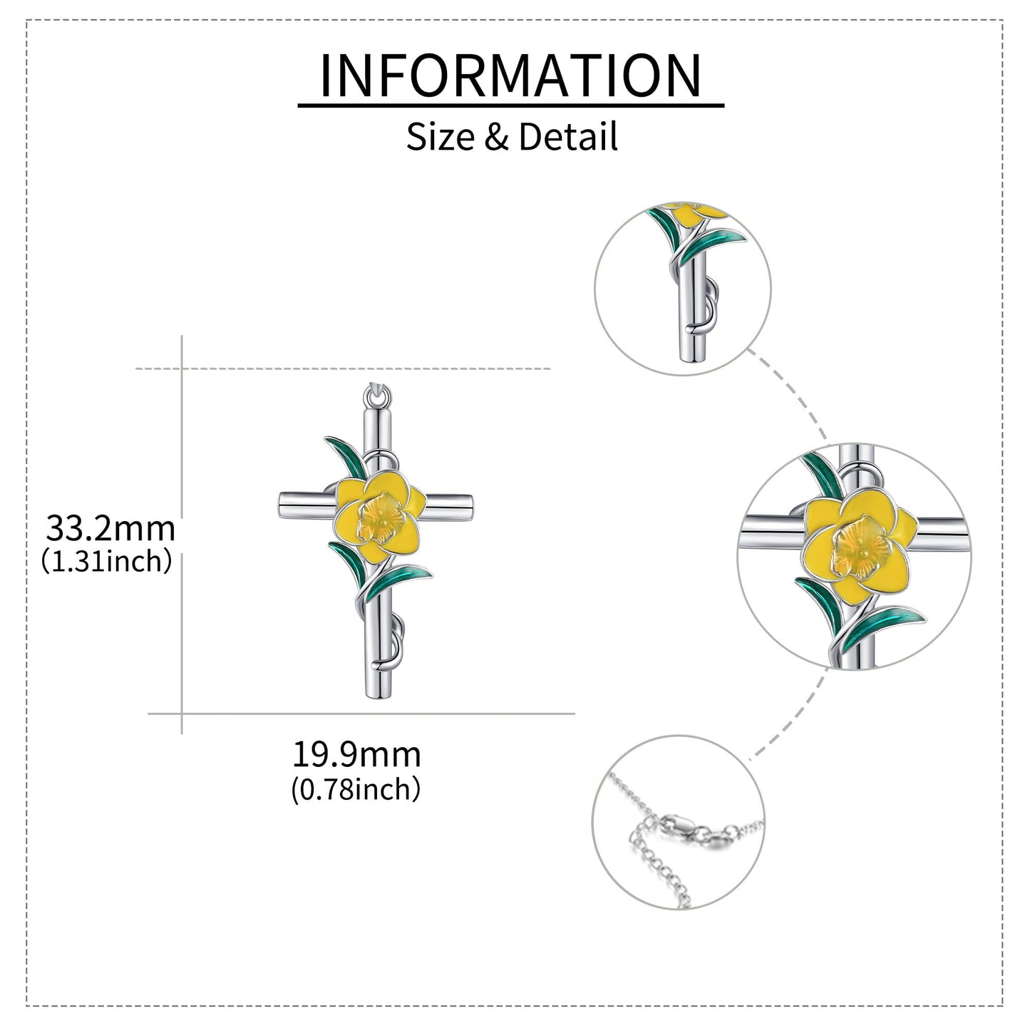 Daffodil Necklace 925 Sterling Silver Cross Daffodil Pendant Necklace March Birth Flower Jewelry for Women Gifts