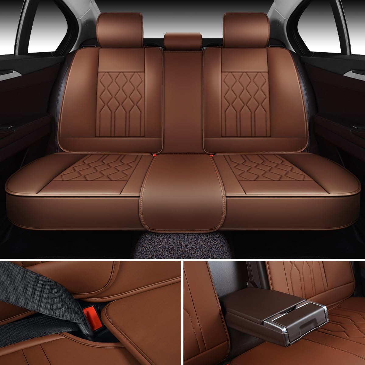 OASIS AUTO Car Seat Covers Premium Waterproof Faux Leather Cushion Universal Accessories Fit SUV Truck Sedan Automotive Vehicle Auto Interior Protector Full Set (Coffee)