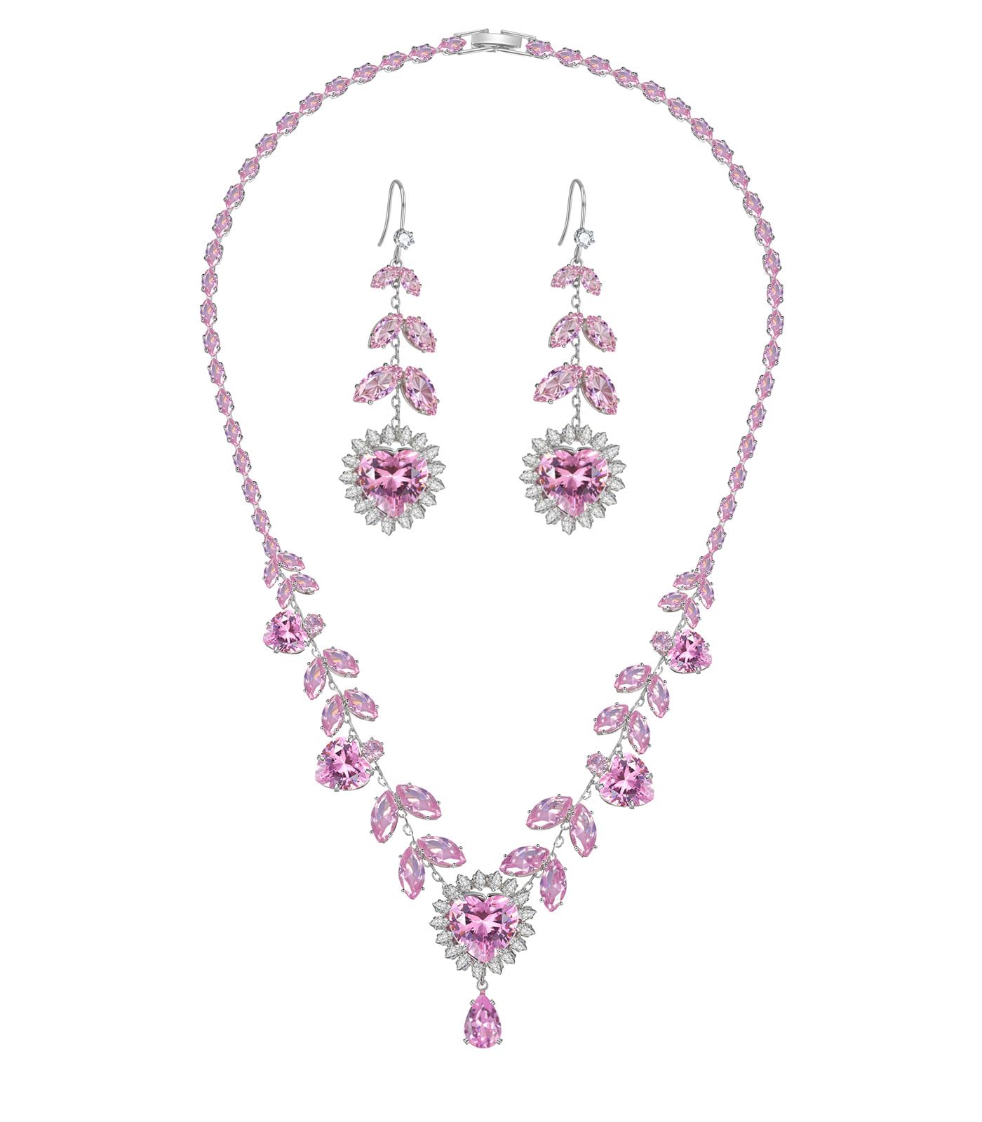 AOROCO Wedding Jewelry Sets for Women, Necklace Dangle Earrings Set with AAA Cubic Zirconia Pendant Wedding Party Prom for Bridesmaid Bride Hypoallergenic Jewelry Accessories