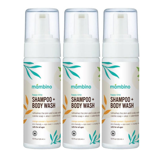 Mambino Organics Happy Time Shampoo & Body Wash for Kids, Plant-Based Body Wash, Calendula & Orange, 5.5floz, 3-Pack