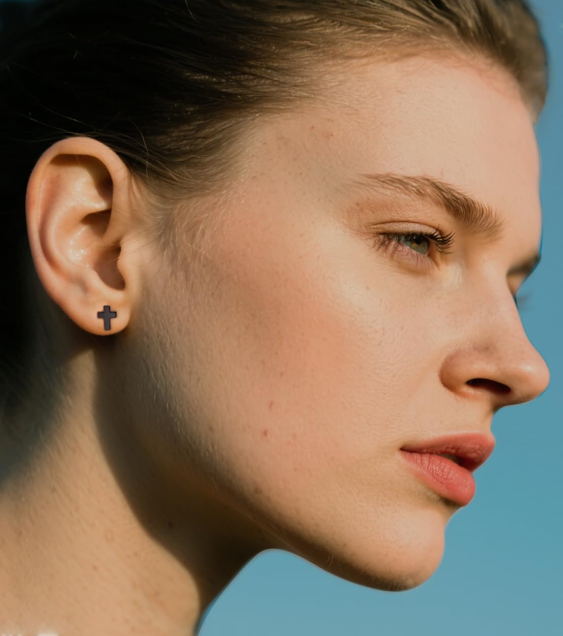 Limerencia Titanium Stud Earrings - Hypoallergenic Earrings for Women Men Sensitive Ears - Minimalist Jewelry Flatback Cross Bolt Cartilage Earrings,Gold Tone