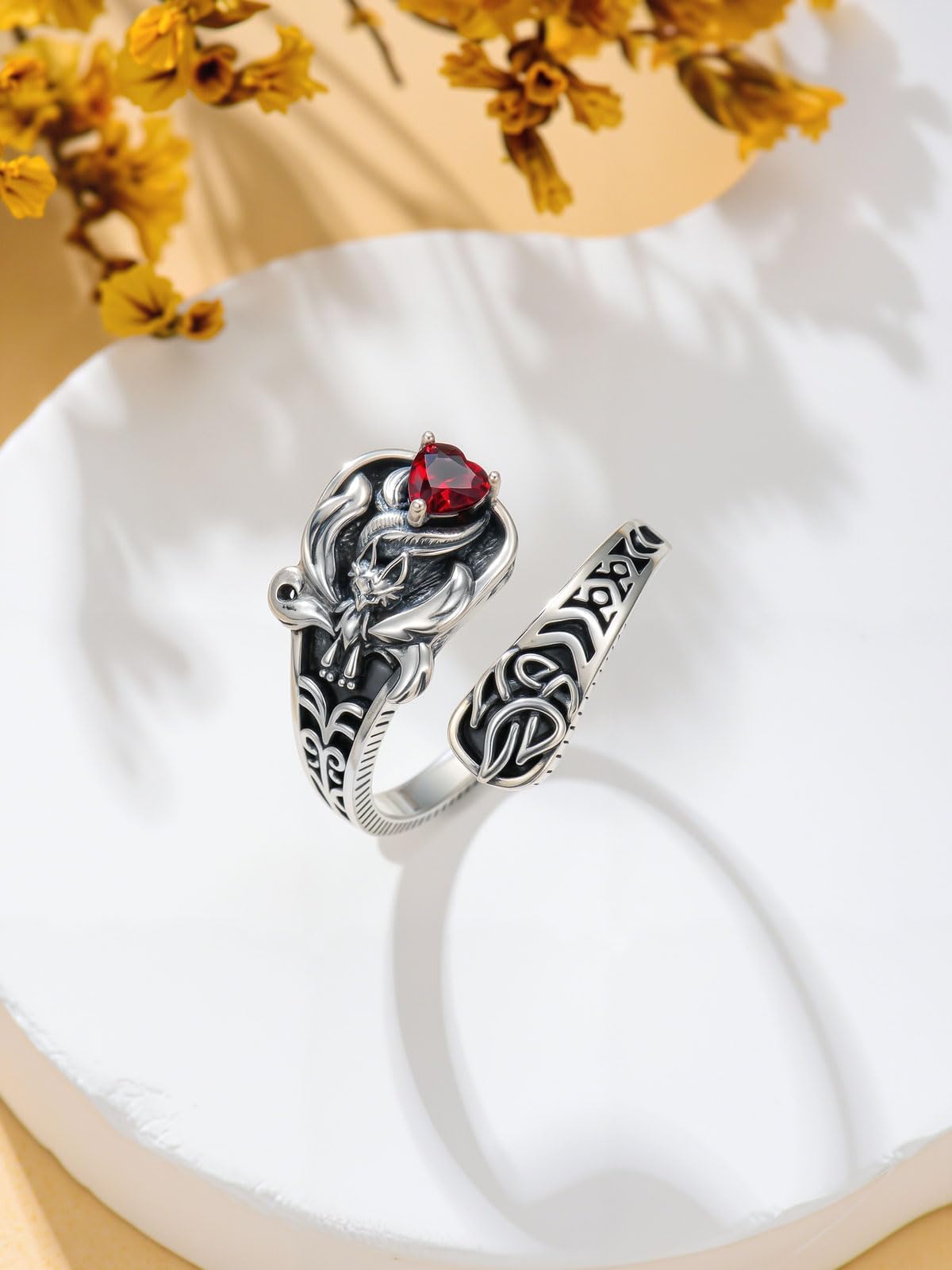 Midari Red Nine-Tailed Fox Spoon Rings for Women 925 Sterling Silver Adjustable Scotland Celtic Knot Flame Rings Open Spoon Thumb Rings Fox Jewelry for Women Men
