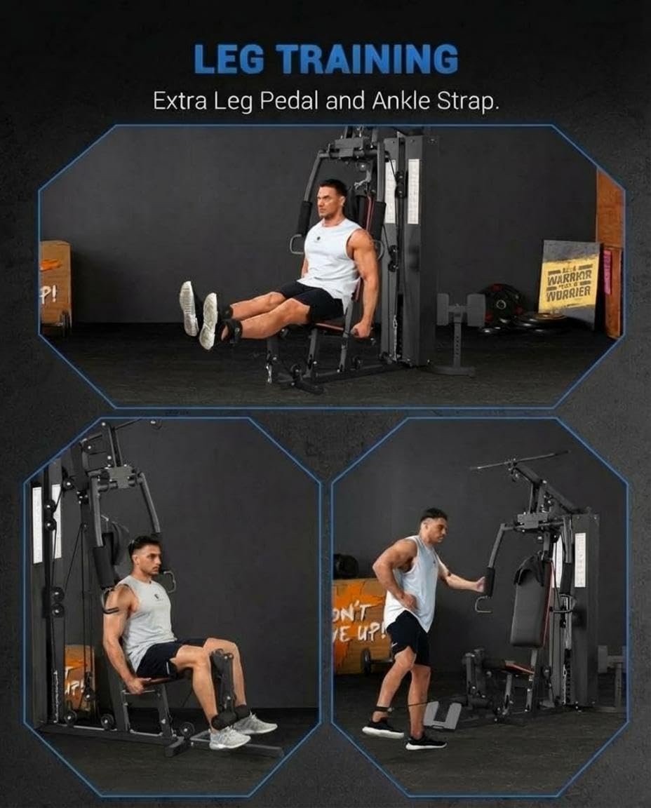 Multifunctional Home Gym Equipment - 150LB Weight Stack Workout Station for Full Body Strength Training, High/Low Pulley System with Leg Press & Butterfly Arms