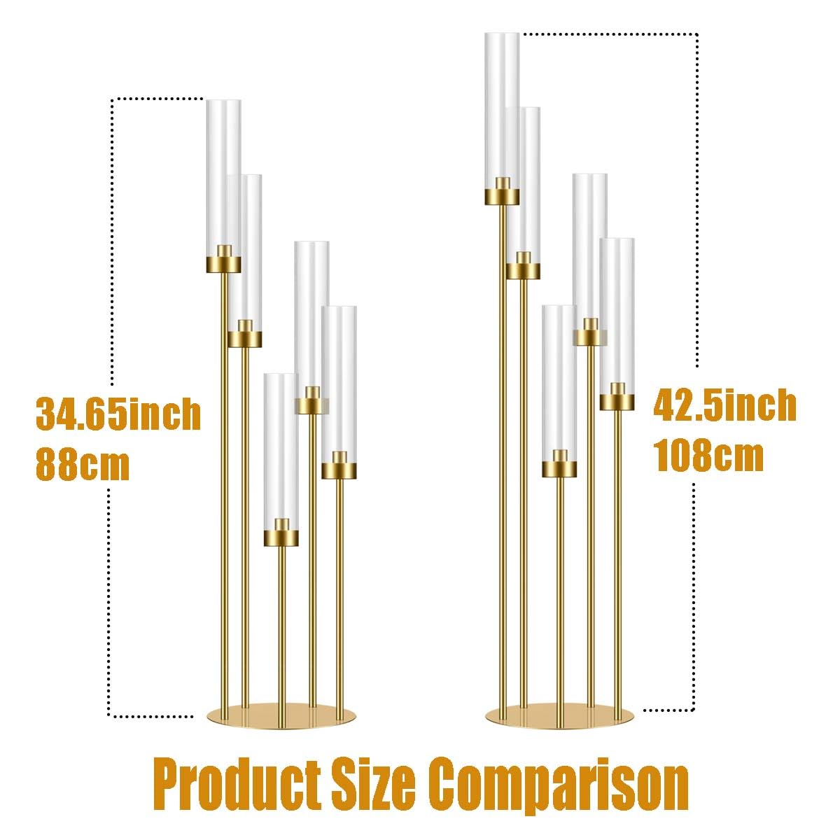 35in 10 Set Gold Candelabra Candle Centerpieces for Tables Candlesticks Holder Wedding Centerpieces Table Decorations Fit 0.9" LED Candle"