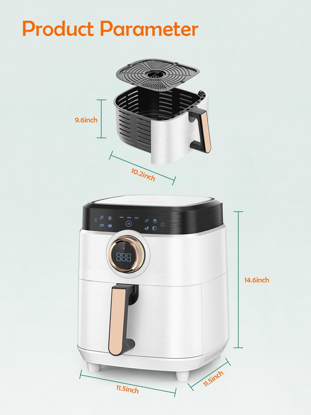 Air Fryer, ALLCOOL Airfryer Oven 8QT Large 1700W 8-in-1 with Touch Screen Air Fryers Dishwasher Safe Nonstick Basket Freidora de Aire 36 Recipes BPA & PFOA Free White
