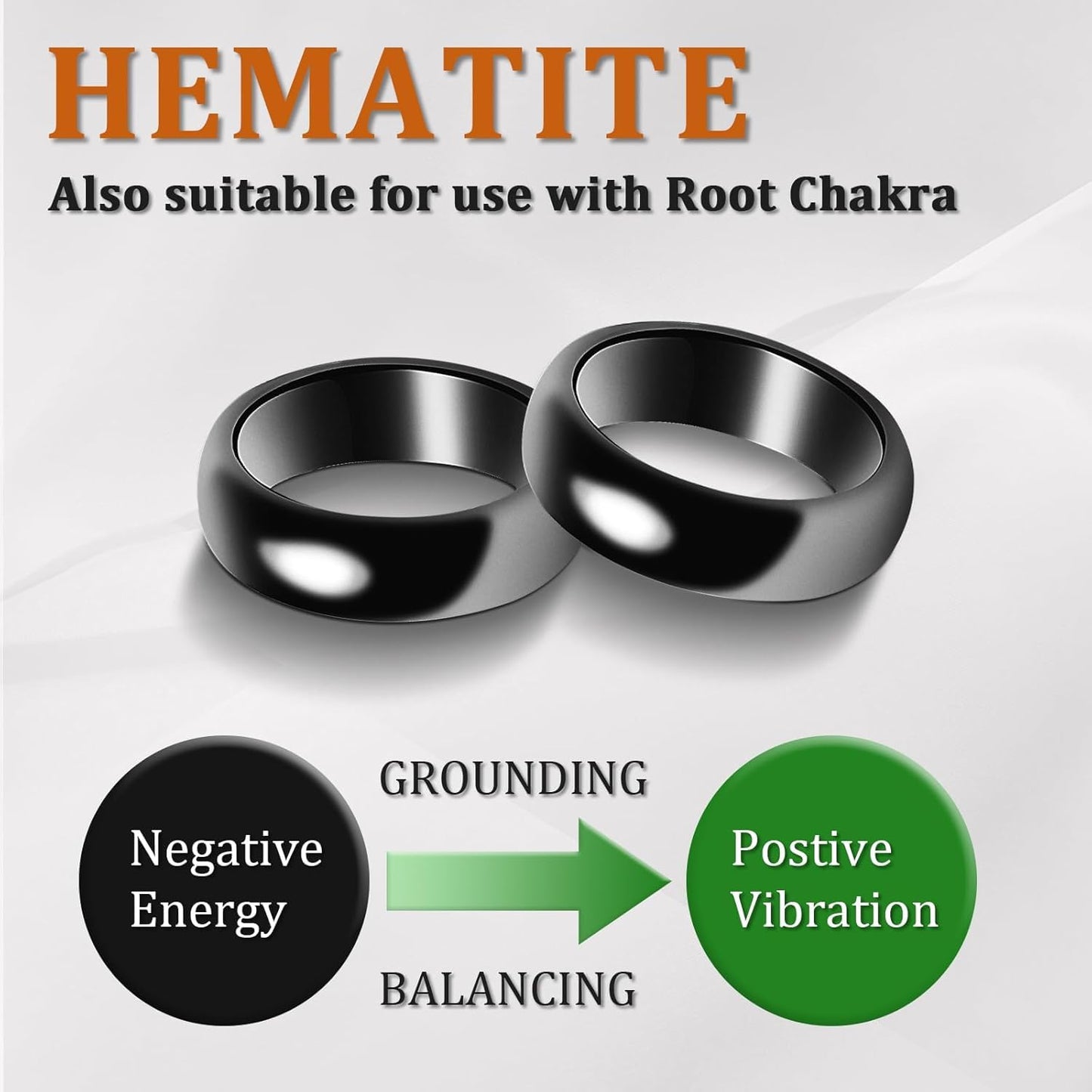 Fashtour Genuine Magnetic Hematite Rings (Set of 3), Black Hematite, for Men & Women, Anxiety Relief, Root Chakra Balance, Absorbs Negative Energies, （Size 12#）