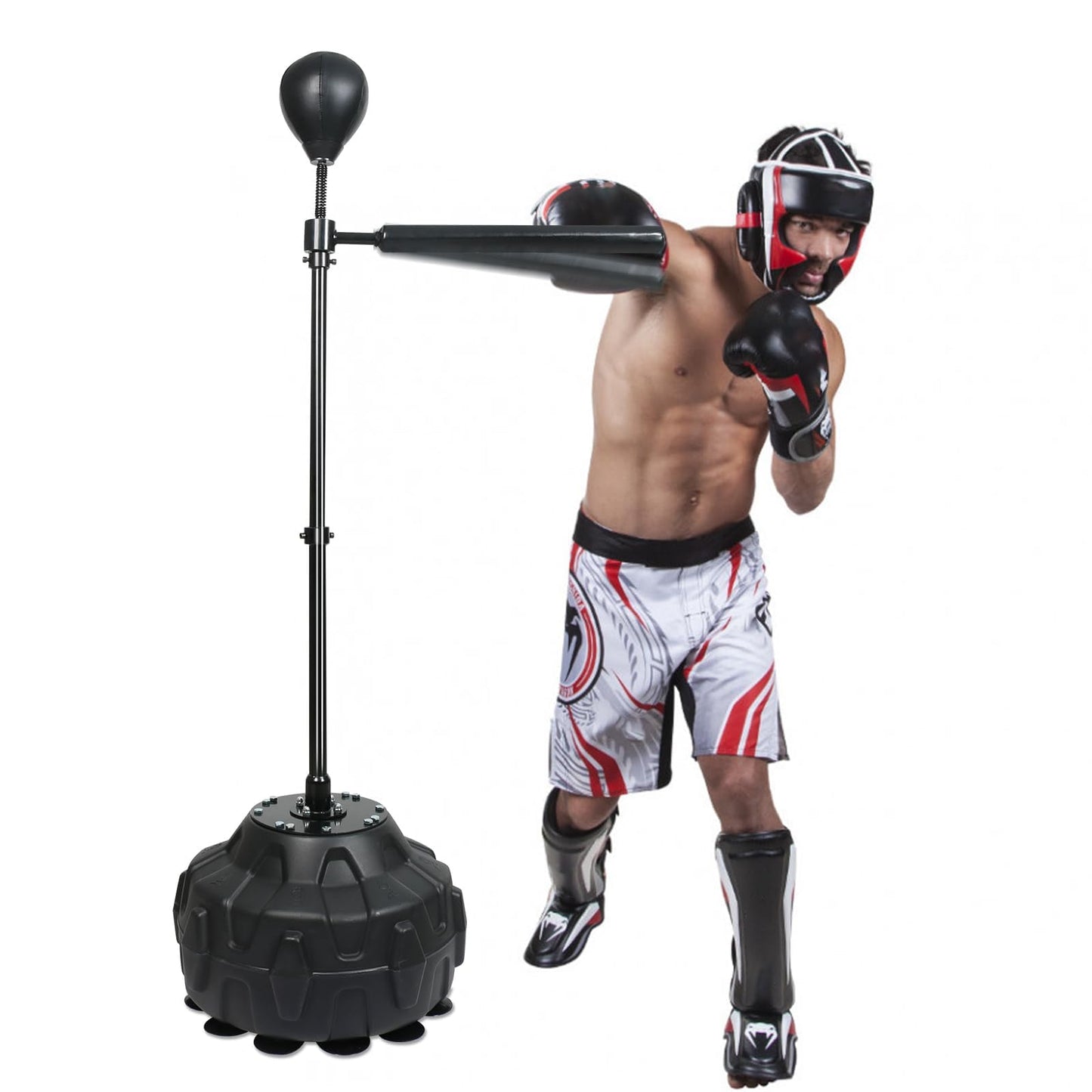 Punching Bag Boxing Speed Ball Trainer Spinning Bar Boxing Ball with Reflex Bar Free Standing 45-80in Adjustable Height for Adult Youth