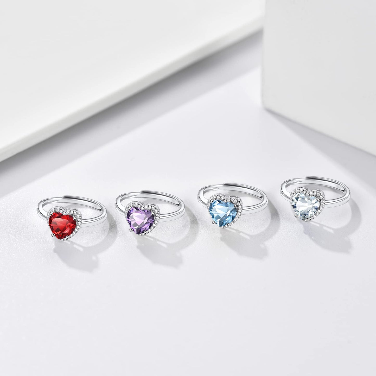 Bestyle 925 Sterling Silver Heart Cut Gemstone Cubic Zirconia Rings for Women April White Diamond Rings, Statement and Promise Ring for Engagement/Wedding/Anniversary/Valentines Day