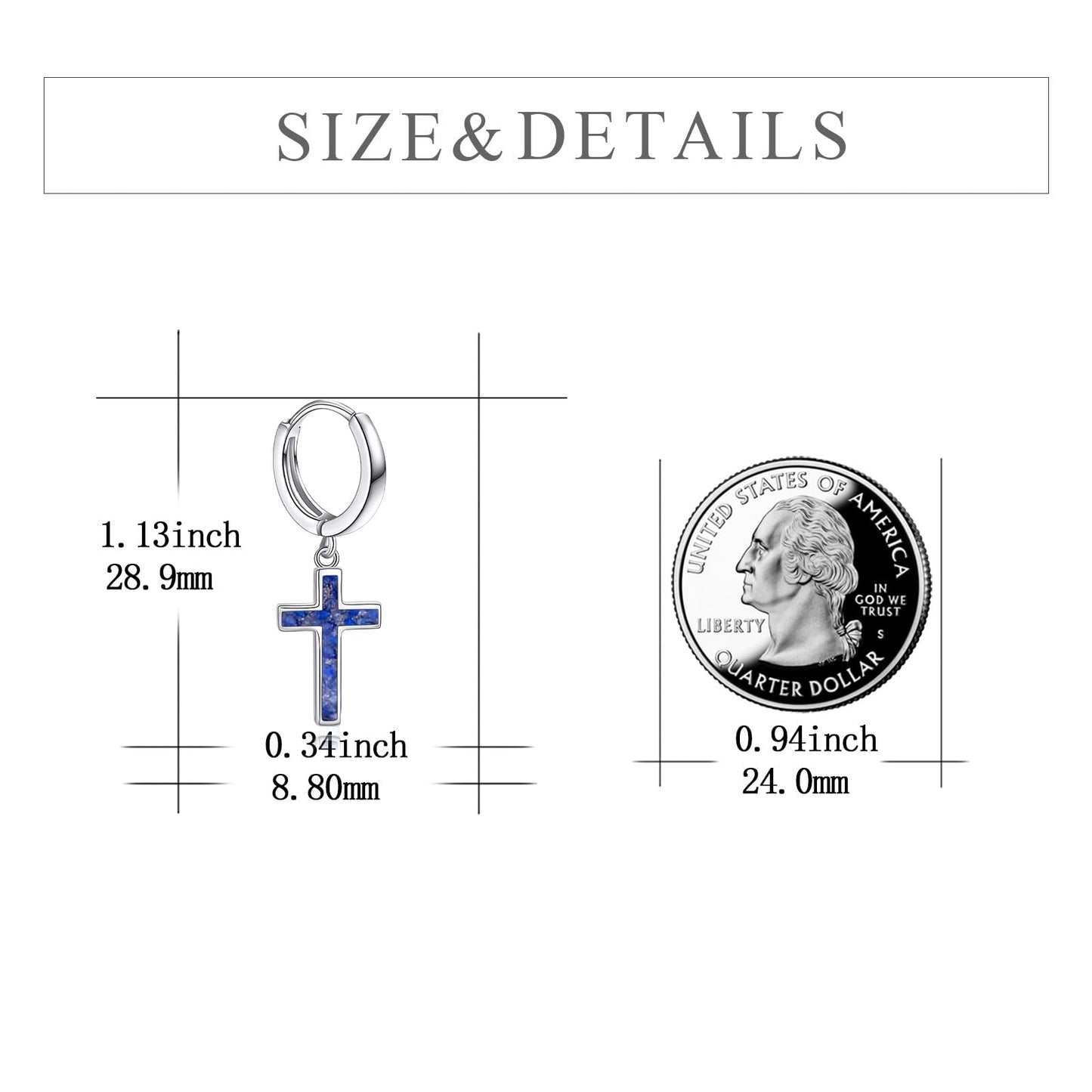 925 Sterling Silver Cross Hoop Earrings Dangle Drop Earrings Huggie Jewelry Birthday Gifts for Women (Lapis Lazuli Cross)