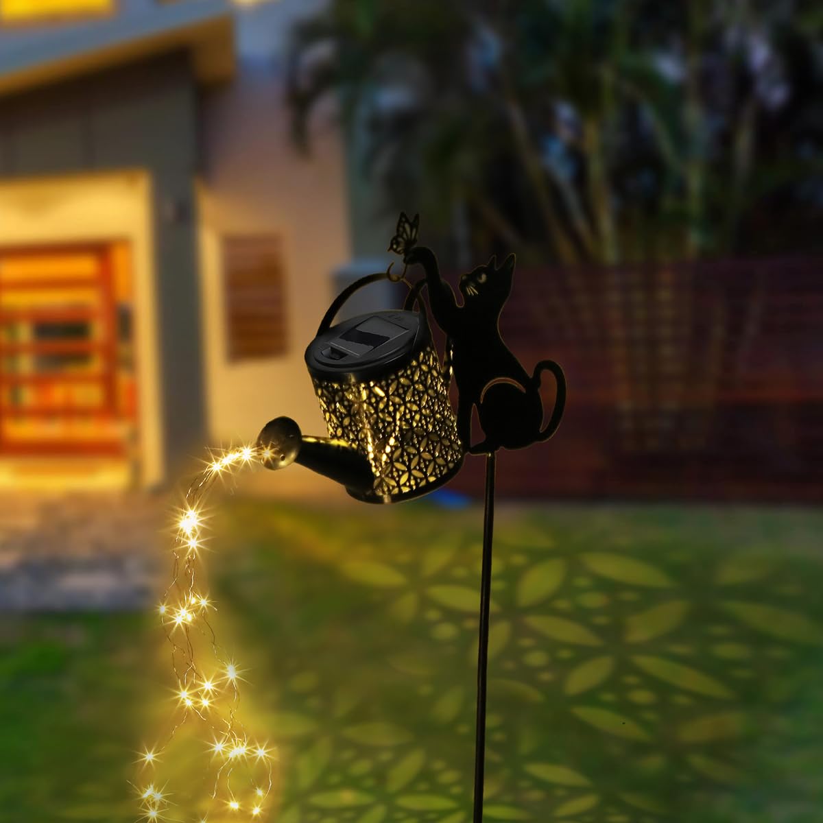 LGEYHAN Black Cat Gifts - Solar Cat Garden Statue,Black Metal Garden Decor,Yard Decor Stakes with Lantern, Gifts for Women Mom and Grandma or for Cat Lovers