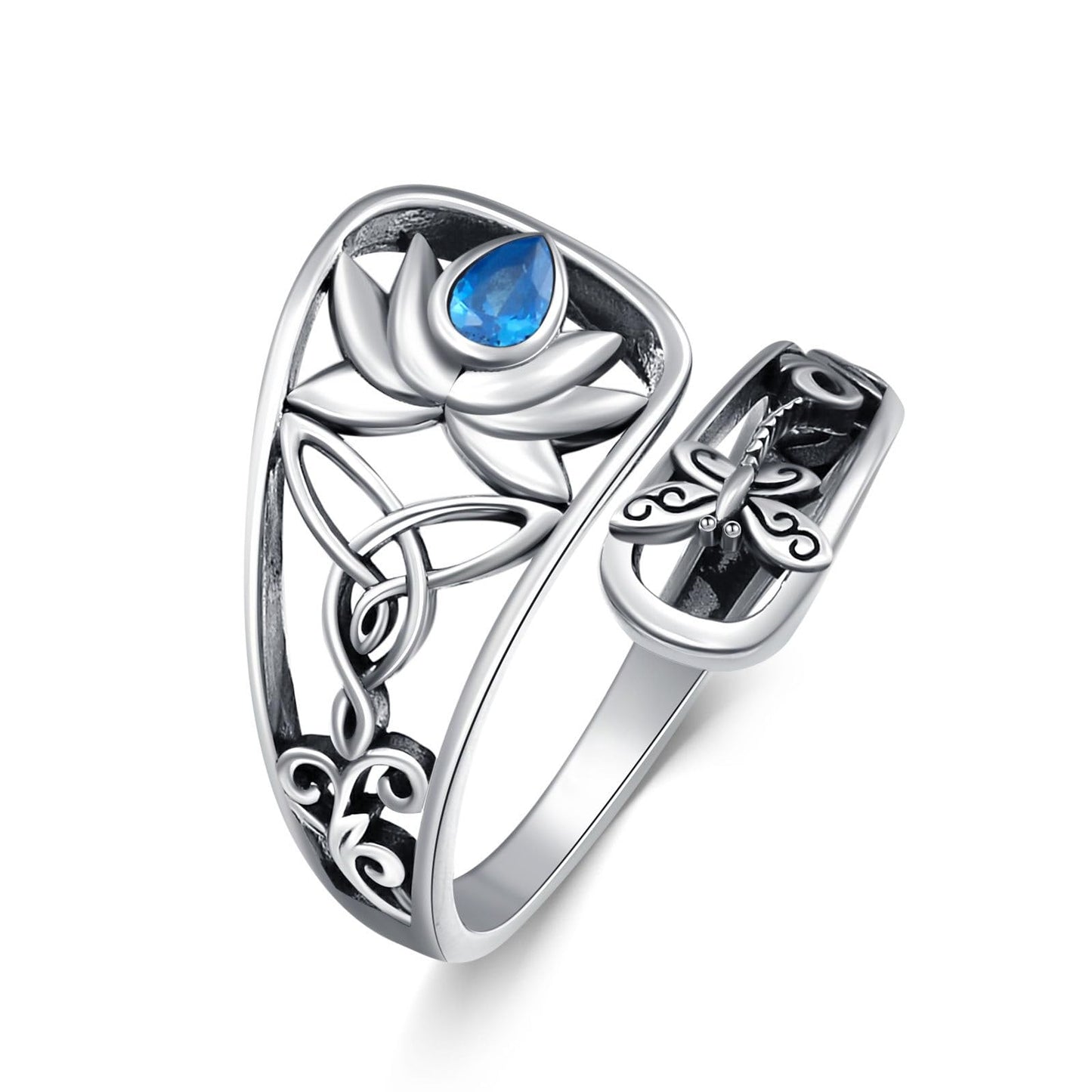 Midari Lotus Spoon Rings for Women Sterling Silver Adjustable Lotus Flower Finger Ring Thumb Rings with Lotus Jewelry for Women Yoga Lovers Birthday Christmas Gifts (Customization)