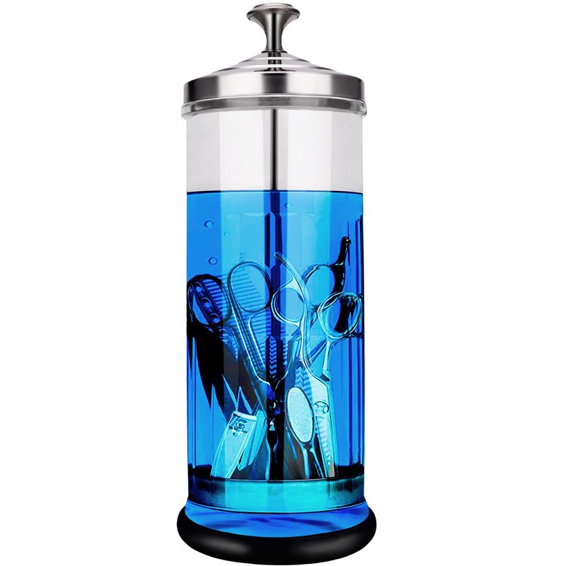 Disinfectant Sterilizer Jar - Durable Glass for Nail Tools and BarberShop Hair Stylist Tools (50 Oz /1500ml)