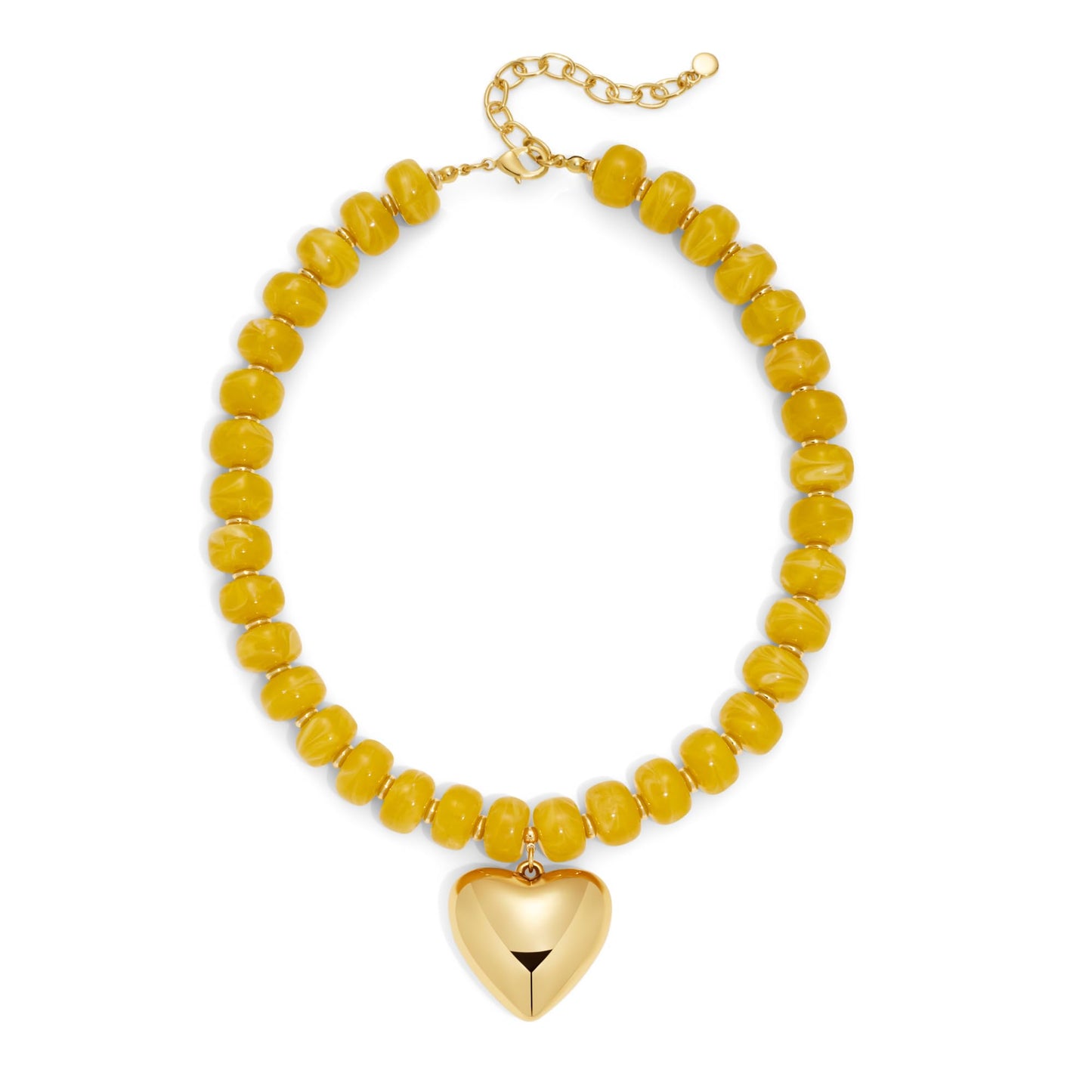 ENSKEFEN Gold Heart Necklaces for Women Trendy Yellow Resin Acrylic Beaded Necklace Bohemia Bold Statement Necklace Jewelry