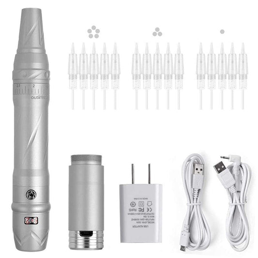 Poysuper Tattoo Permanent Makeup Pen Machine Kit With 15pcs Needles Microblading Supplies (Silver) USS-A951