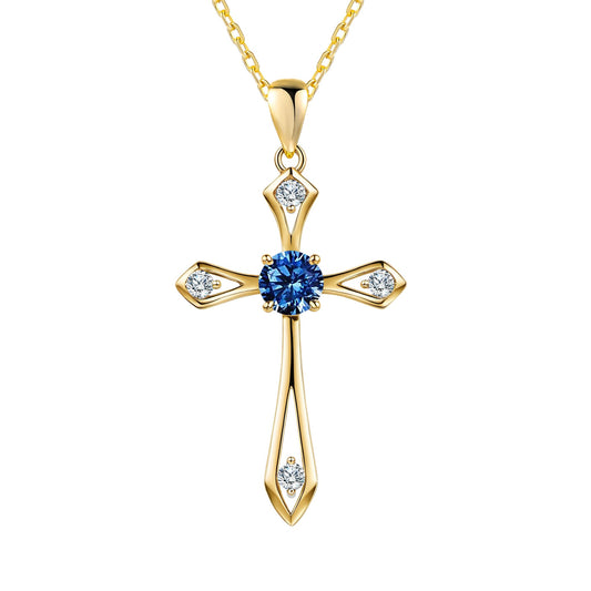 14K Solid Gold Plated Cross Necklace for Women,925 Sterling Silver Ladies Faith Cross Birthstone Pendant Christian Religious Confirmation Baptism Everyday Jewelry Anniversary Birthday Gifts for Her