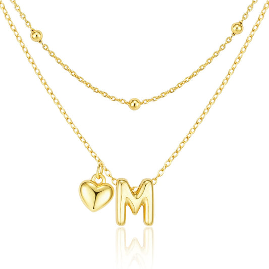 adoyi Gold Heart Initial Necklaces for Women Hers Dainty 14K Gold Plated Heart Layered Letter M Pendant Necklace Stack Trendy Jewelry Birthday Valentines Gifts for Women Jewelry