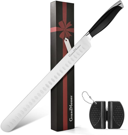 Slicing Carving Knife, 12" Brisket Knife, Ergonomic Handle Design, for Cutting BBQ Turkey Ham Rib Roast Beef with Sharpener.