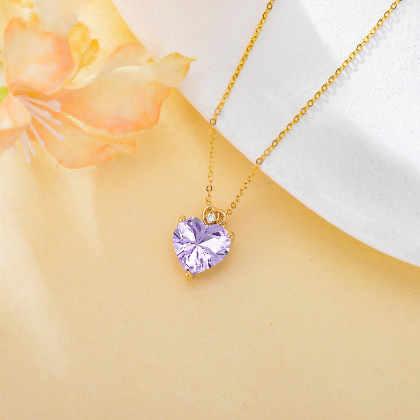 NFYBD 14k Gold Love Heart Gemstone Birthstone Pendant Necklace for Women 3 Carat Heart-cut Created Gemstone Anniversary Birthday Mother's Day Necklaces for Her 16+1+1 inch-Jun