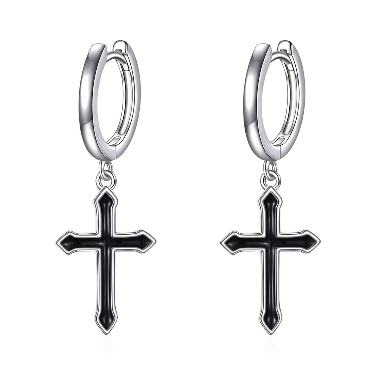 925 Sterling Silver Gothic Cross Hoop Earrings Black Dangle Drop Earrings Huggie Jewelry Birthday Gifts for Women (Gothic Cross)