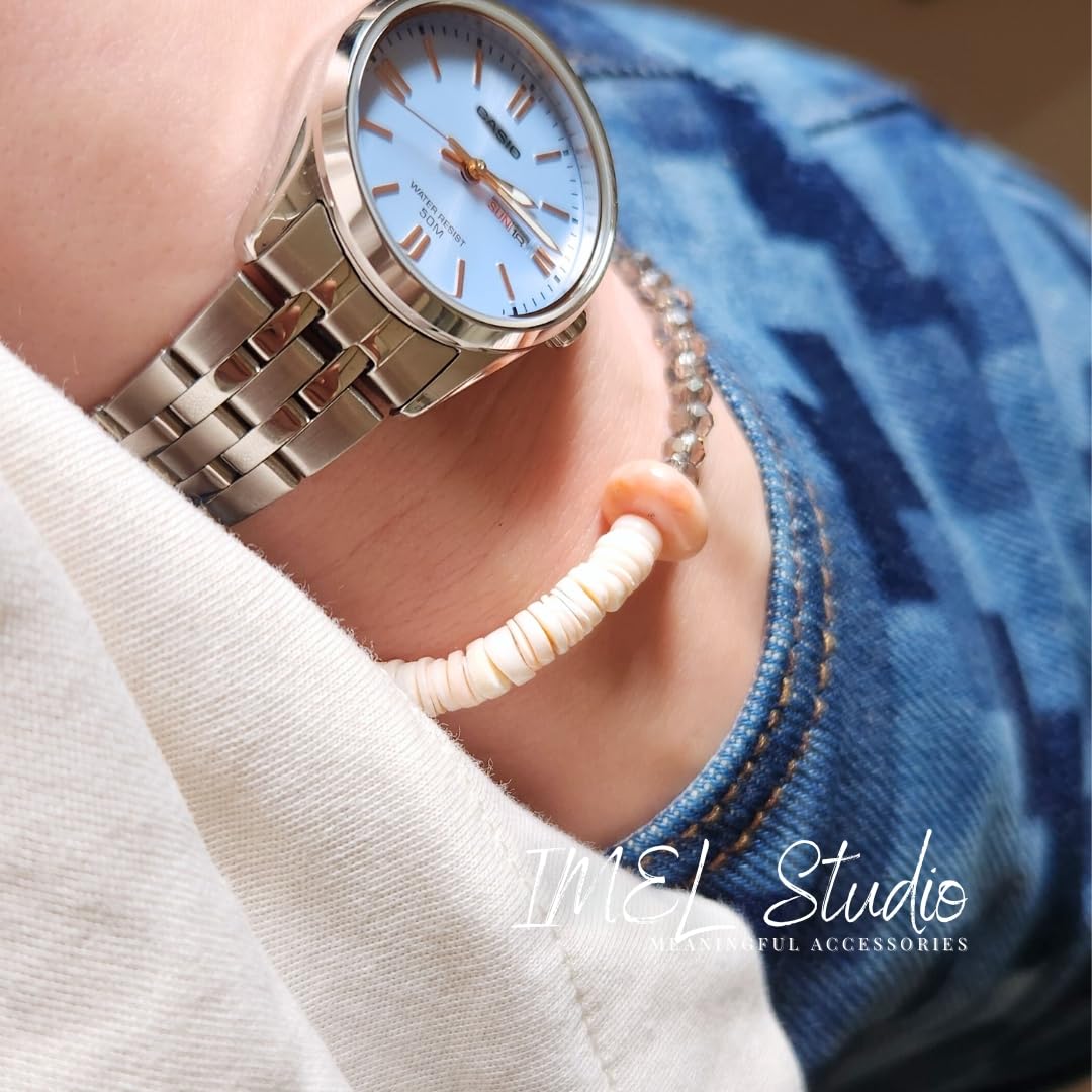 Handmade Jewelry: Crystal Bracelets for Women with Natural Gemstones - Boho Gifts by IMEL Studio (Delicate Coral Moon for consciousness and intuition)