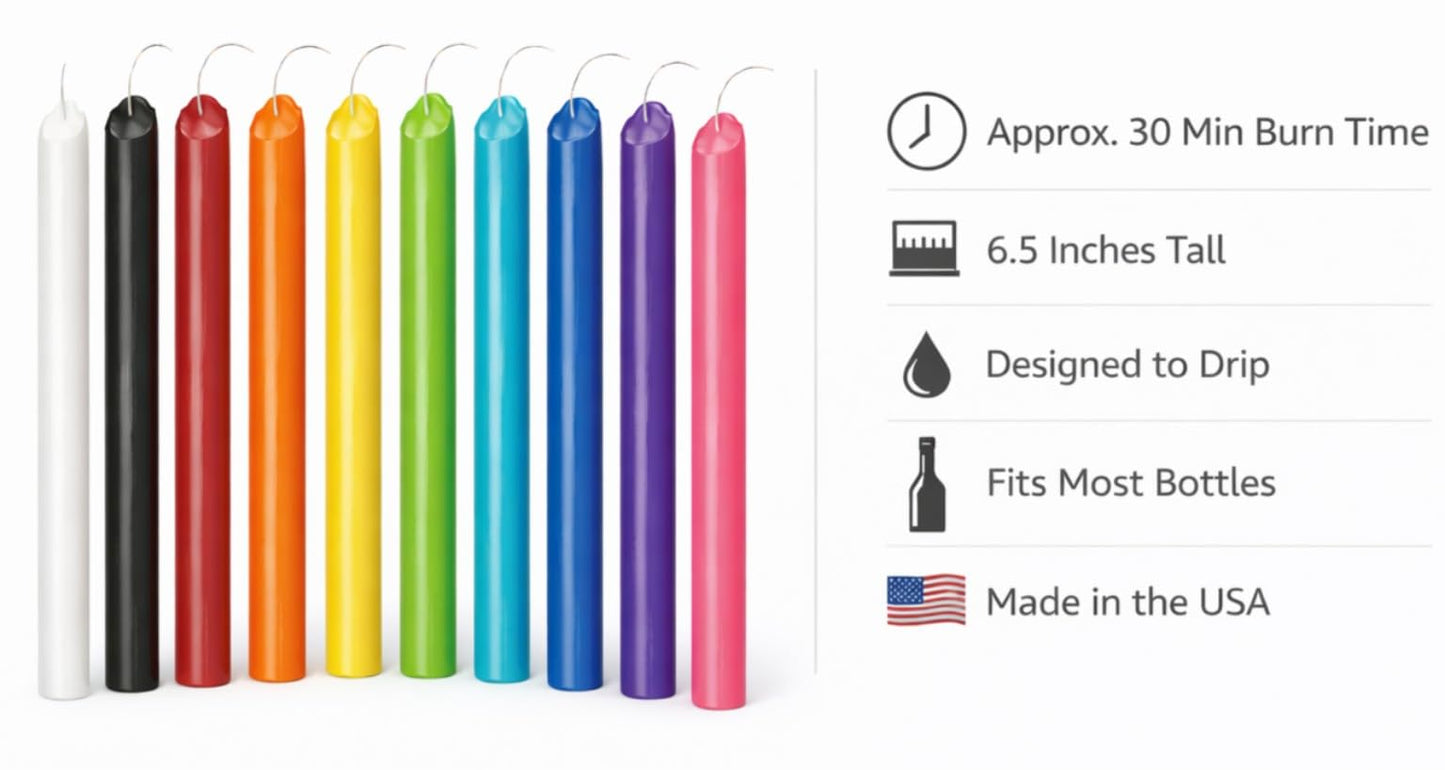 Funny Guy Mugs Drip Candles – 24 Pack Blue Dripping Wax Candles, 6.5” Unscented Tapers for Bottle Drip Décor & Statement Centerpiece