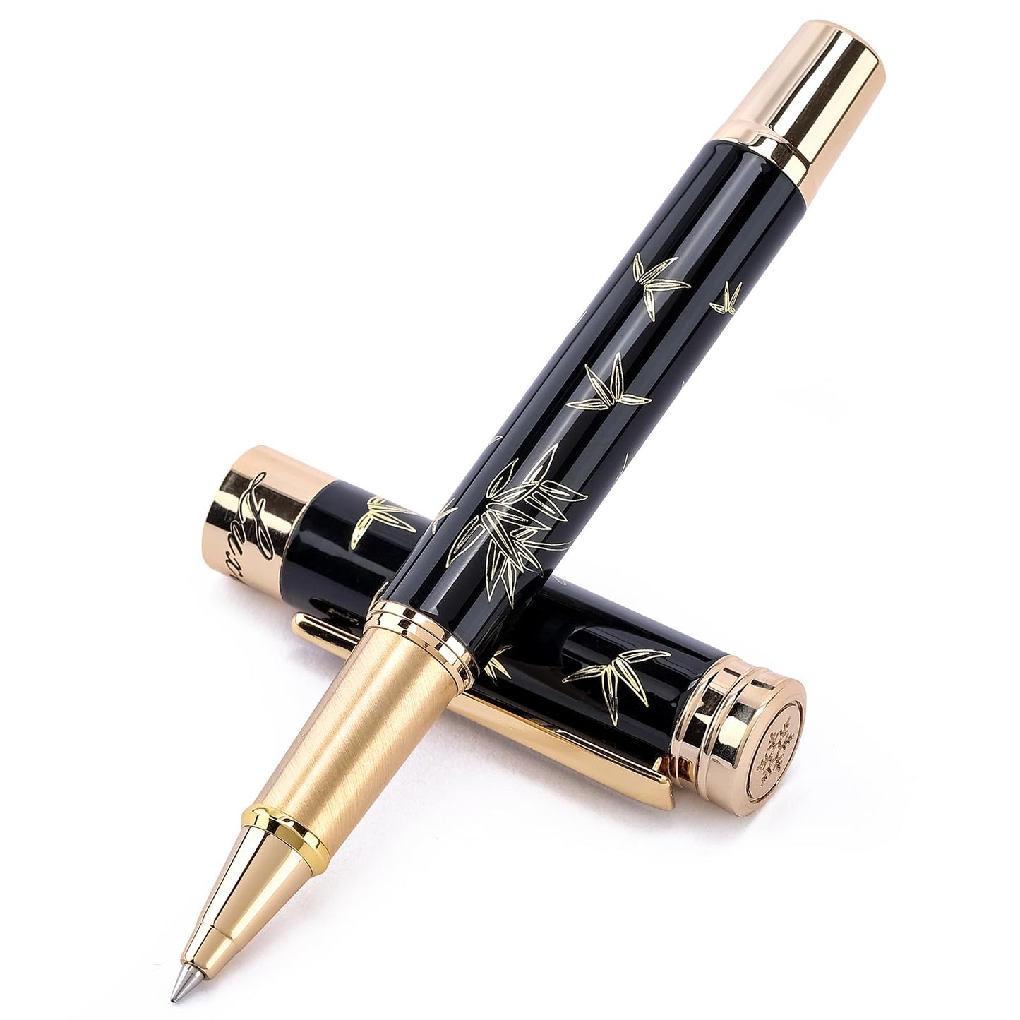 Urhomefull Black Rollerball Pens-Luxury Pens for Women Men, 24K Gold Trim Elegant Pen, Executive Gift Pen Set for Office Graduation Business Nice Roller Ball Pens