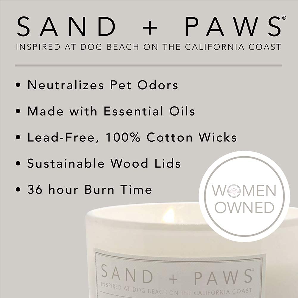 Sand + Paws Scented Candle - Fresh Jasmine - Additional Scents and Sizes –Luxurious Air Freshening Jar Candles Neutralize pet Odors and Enhance Home décor – 100% Cotton Lead-Free Wicks - 12 oz