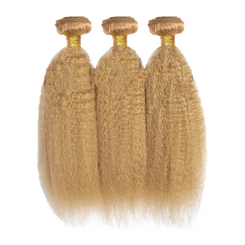 Honey Blonde Human Hair Bundles 16 18 20Inch Yaki Straight Wave Bundles Human Hair Unprocessed Native Virgin Hair 100/PC 3 Extensions #27 Blonde Color Wet and Wavy Human Hair Extensions for Women