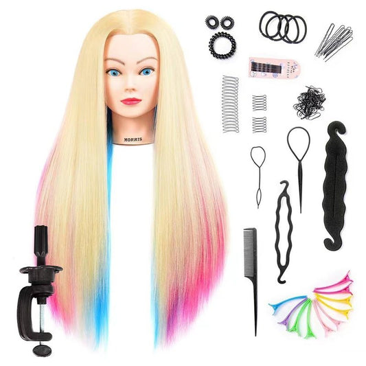 Morris 28 Inch Cosmetology Mannequin Head with Synthetic Hair Styling Head for Hairdresser Training Head Manikin Doll Head Long Hair Mannequin Head for Practice Braiding with Clamp (613)