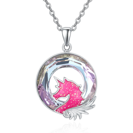 AENEAS Unicorn Necklace 925 Sterling Silver Pink Unicorn Pendant Necklace with Crystal Jewelry Gifts for Women Prime