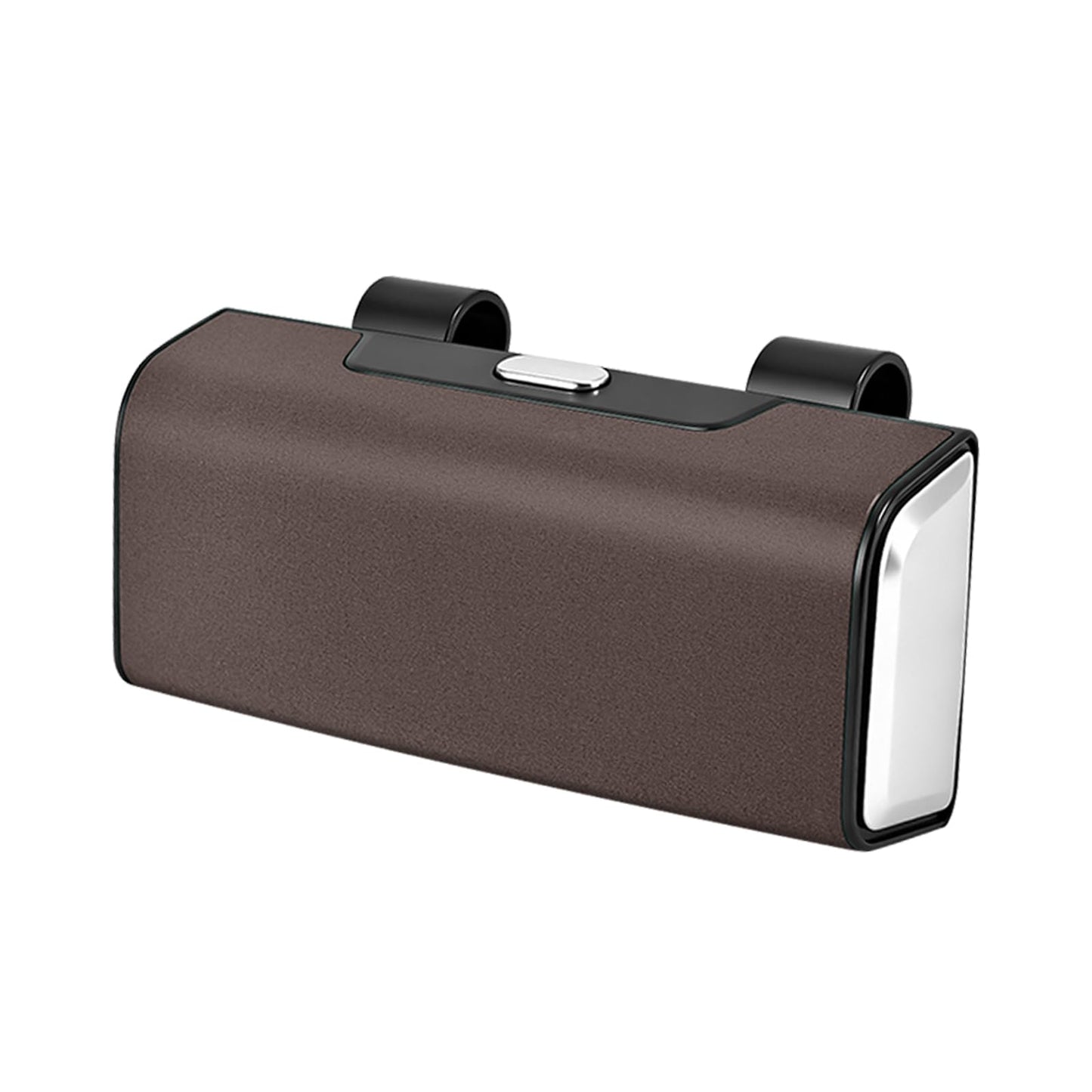 HOLDCY Car Sunglasses Holder for Sun Visor, Button Leather Eyeglass Hanger and Interior Storage Box, One‑Hand Access, Universal Fit Car Glasses Case Organizer for Car/Truck/SUV Drivers (Brown)