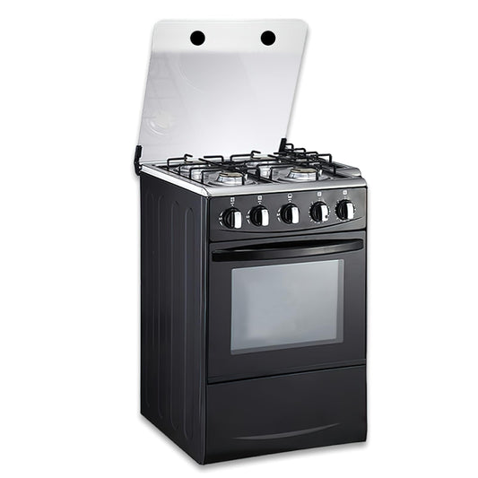20" LPG Gas Stove - Equipped with 4 coil burners and Stainless Steel 50L Oven (Black: Automatic ignition)