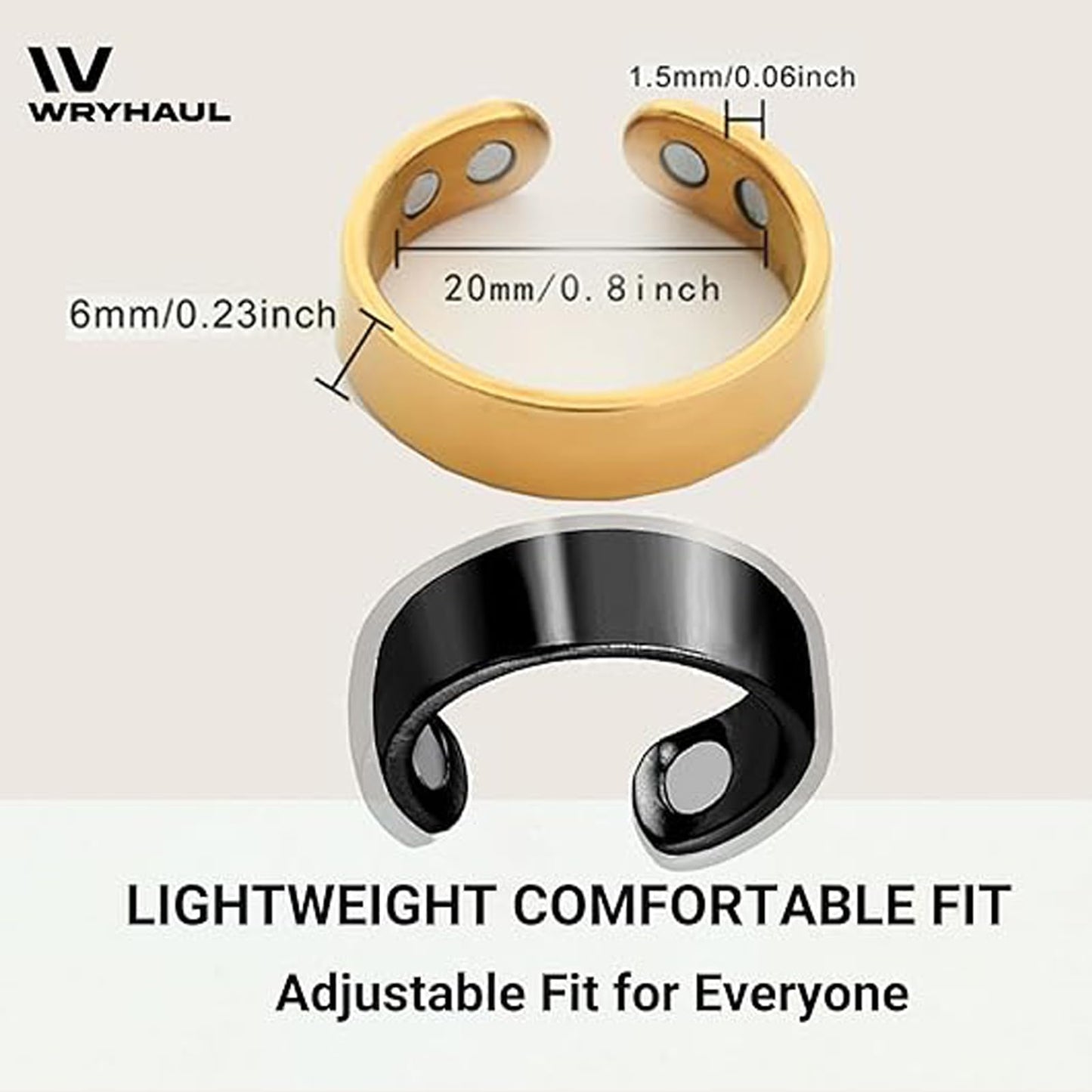 Wryhaul Vayro Magnetic Ring for Women and Men, Vayro Adjustable Open Lightweight Water-Resistant Vitality Rings (Golden)