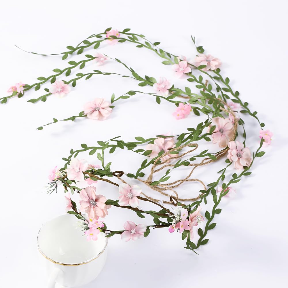yuruyi Flower Crowns Wands for Wedding，Headband Hair Wreath Accessory Wedding Veil Flower Crown for Women Headpiece Floral Crown for Women with Wicker (Pink, Adjustable)