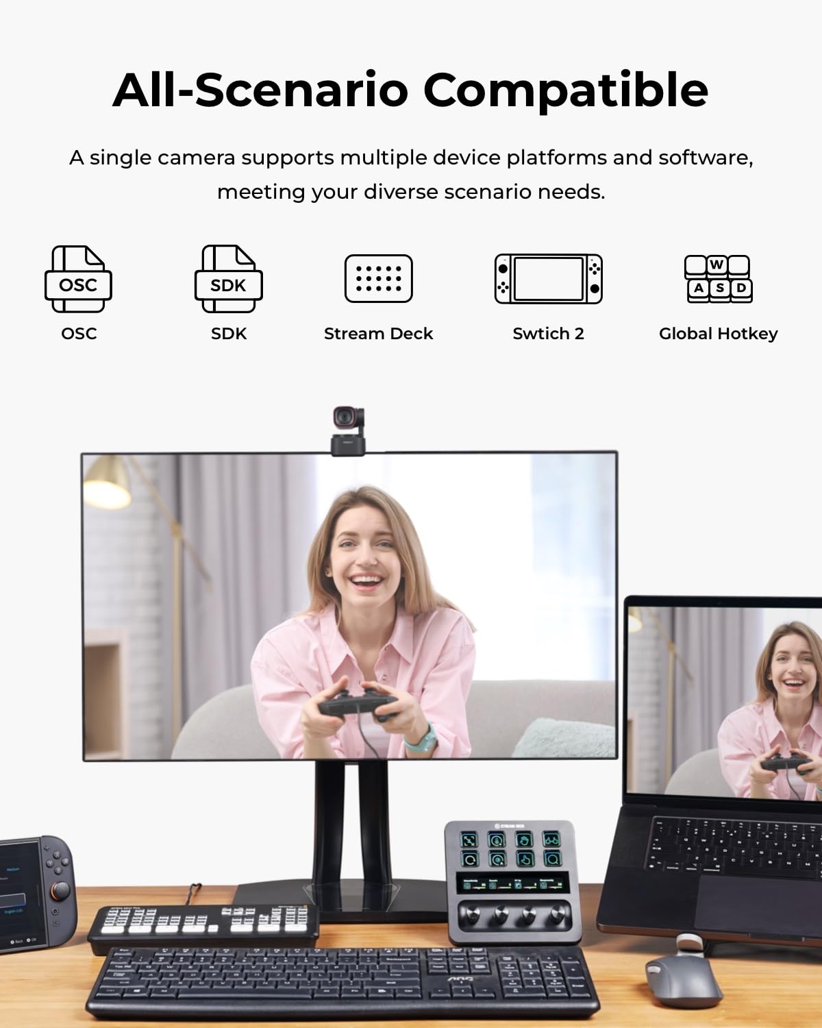 OBSBOT Tiny 3 Lite AI-Powered Spatial Audio 4K Webcam - Compact AI Tracking PTZ Camera with 1/2" Sensor, Tri-Mic, Voice Control, 120FPS, HDR, Webcam for PC, Mac, Laptop, Streaming, Meeting, Switch 2