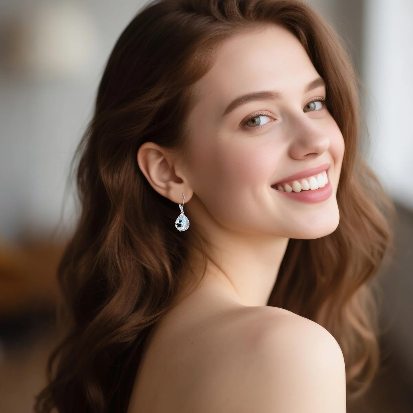 POPLYKE Moonstone Cat Teardrop Drop Dangle Earrings Sterling Silver Leverback Earrings Moonstone Jewelry Gifts for Women